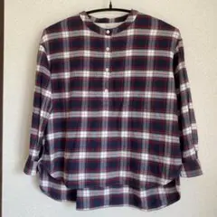 美品　良品計画　無印良品　チェック柄フランネルシャツ 長袖 ネイビー　前開き授乳