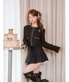 ダーリッチ スパンコールツイードジャケット ミニスカート ブラック