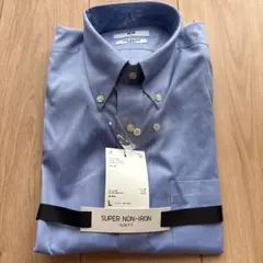 新品　ユニクロ　スーパーノンアイロン　スリムフィットシャツ　ブルー L 綿100