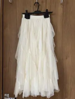 【竹内様専用】COCODEALチュールエスカルゴフリルフレアスカート/アイボリー