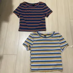 SHEIN ボーダー柄 半袖Tシャツ 2枚セットのサムネイル