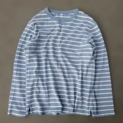 OLD UNIQLO ボーダー ロンT y2k サックス／ホワイト　Ｍ