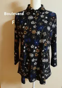 【Boulevard】ネイビー　花柄トップス　長袖　フリーサイズ