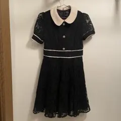 evelyn エブリン 黒 レース 襟付き 半袖ワンピース