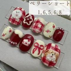 サイズ変更可No.250427ちび爪わんちゃんネイルチップ赤 手描き 春ゆるかわ