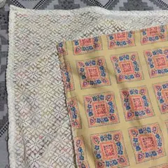 ハンドメイド　インド綿とレースのひざ掛け、ストール