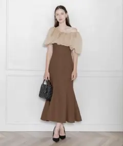 2WAYオフショルダーパフスリーブバリエマーメイドワンピースロングドレス