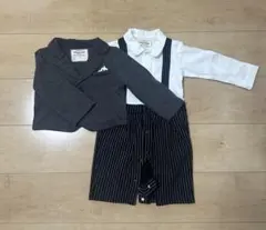 ストライプサスペンダー付きロンパースセット