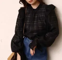 NICECLAUP 前後2wayリボンブラウス　チェック　リボン　トップス　黒