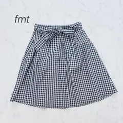 fmt フレアスカート 膝丈 ギンガムチェック柄 ベルト付き 黒×白 M