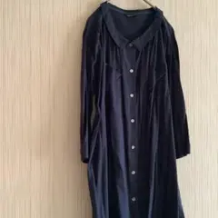 【DO!FAMILY】日本製!! ネイビー長袖シャツワンピース 綿100% 貝釦