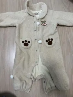 ミキハウスベージュ フリースロンパース クマ刺繍