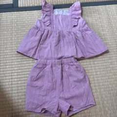 petit main フリル付きロンパースセット 80 ピンク