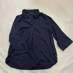 ユニクロ レーヨンシャツ ネイビー 七分袖 レギュラーカラー Lサイズ Vネック