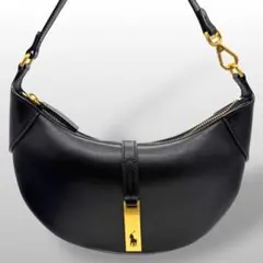 未使用級 Polo ID ショルダーバッグ ハーフムーン 黒 レザー　291