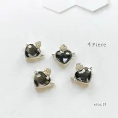 【01】ネイルパーツ ハート 黒 ストーン 地雷系 韓国 4piece