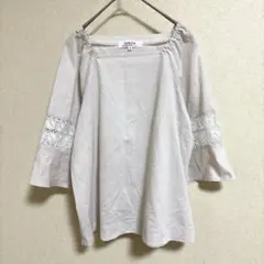 ハナエモリ プリマティーボ M レース袖ブラウス ベージュ 上品 きれいめ