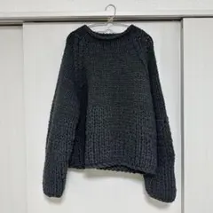 美品✨45R 畦編みの馬比古セーター 肉厚ウール100 ゆったり チャコール