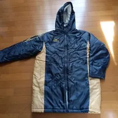 Mizuno フード付きベンチコート ネイビー/ゴールド