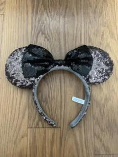 東京ディズニーリゾート　スパンコール　ブロンズに黒のリボンのカチューシャ