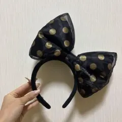 黒・金の水玉リボンカチューシャ