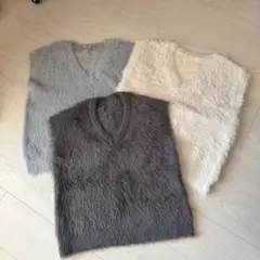 【未使用】Vネックシャギーニットベスト　3点セット