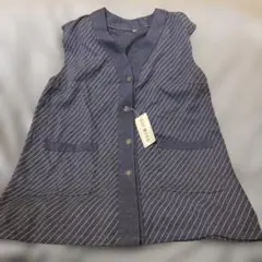 新品　ストライプ柄ダークブルーベスト