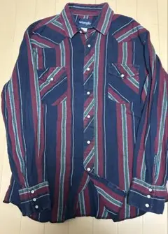 [ヴィンテージ]90s Wrangler ストライプ 長袖シャツ Lサイズ