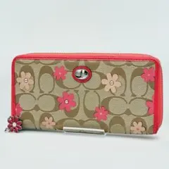 【美品】COACH シグネチャー 長財布 フラワープリント 花柄 ベージュ