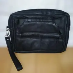 メンズ セカンドバック ブラックレザー クラッチバッグ