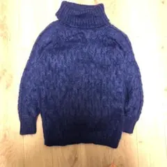 モヘア タートルネックニットセーター もこもこ ざっくり　青紫