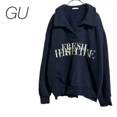 【ジーユー】スウェット　プルオーバー　トレーナー　長袖　襟付き　刺繍　裏起毛　L