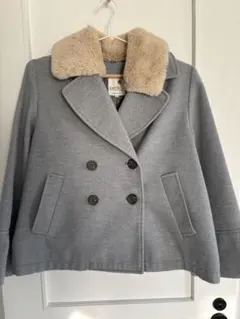 【美品】ブルーグレー フェイクファー襟 ピーコート