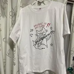 音楽猫イラスト Mサイズ ホワイトTシャツグラフィック半袖夏のサムネイル
