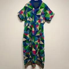 幾何学模様 多色 ワンピース 派手 レディース サイド スリット 夏