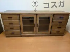 ③　コスガ　天然木チェスト　ガラス扉　3段棚　リビングボード 2026年最新】コスガ サイドボードの人気アイテム - メルカリ