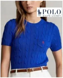 【正規品】ポロラルフローレン◆半袖ケーブルニット◆ブルー RALPHLAUREN