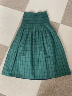 【極美品】フレアスカート 緑と紺のチェック柄裏地付
