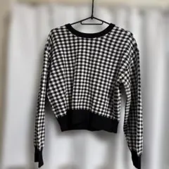 GU チェック柄 クロップドニット