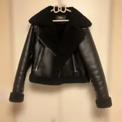 ZARA レザームートンジャケット　L ブラック