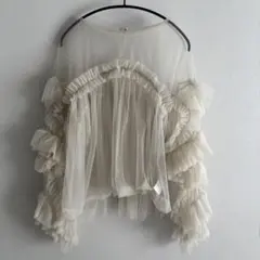 【美品】ANDRESD decorative tulle tops ベージュ