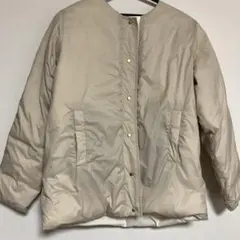 ナノユニバース　アイボリー　ボタン付き　リバーシブルノーカラージャケット