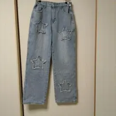 スターデザイン ストレートデニムパンツ