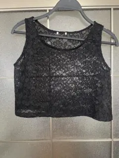 GU レース ノースリーブ トップス ブラック