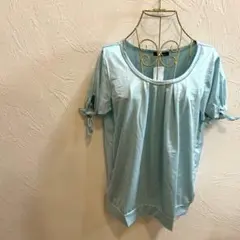 新品タグ付【シーディーエスベーシック】Tシャツ　半袖　袖リボン　グリーン系　Ｌのサムネイル
