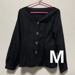 INGNI 黒 ノーカラー Vネック 長袖ブラウス