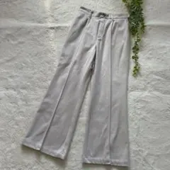 ウエストゴム　カジュアルライトグレー ワイドパンツ　暖かい素材　M