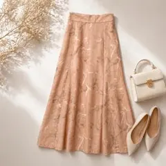 BAYFLOW♡マーブル柄フレアスカート ロング ベージュ Mのサムネイル
