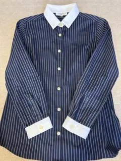 NATURAL BEAUTY BASIC ネイビー ストライプ シャツ M