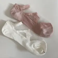 リボン柄、デザインソックス 2色セット